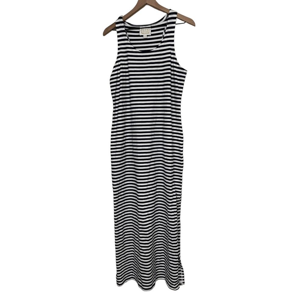 Sail to Sable Womens Navy Blue White Striped Sleeveless Maxi Dress SIze Small